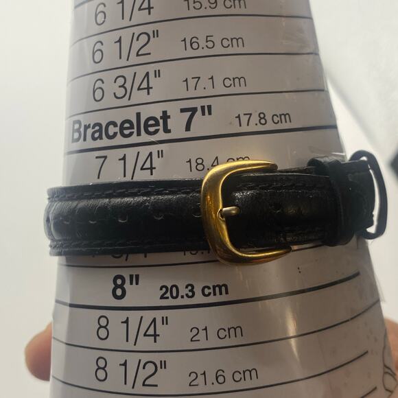 Fossil PC 9291 Gold Tone Watch with Black Leather Band - Picture 6 of 6